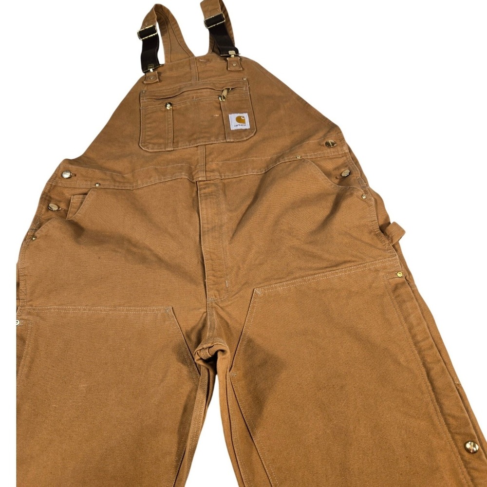 Carhartt R37-BRN Duck Bib Overalls Brown Double Front Work Dungarees 44x32 Mens